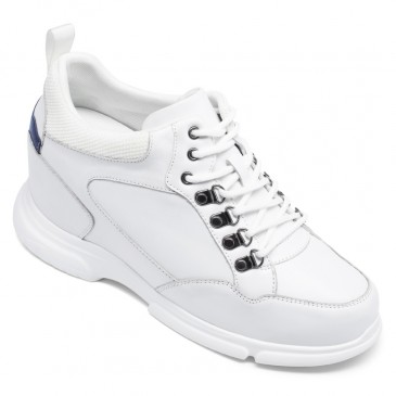 Zapatos de Aumento de Altura Hombres Blanco - Zapatillas Cuero de Deporte - 10 CM Más Alto