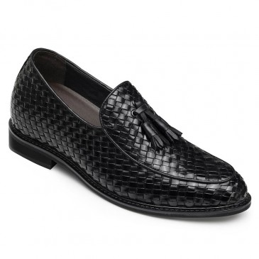 CHAMARIPA zapatos con alzas para hombre - zapatos con plataforma hombre - negro cuero tejido mocasines 8 CM Más Alto