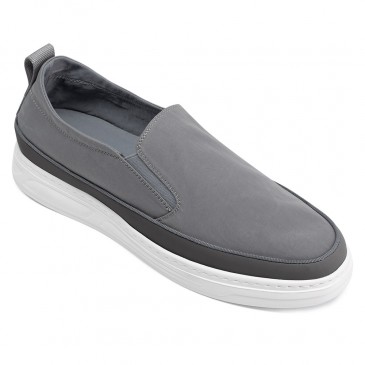 zapatos con alzas - sin cordones informales zapatos hombre altos - Mocasines paño microfibra gris 5 CM