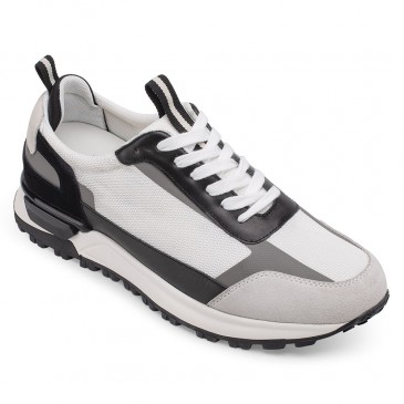 CHAMARIPA zapatos con alzas para hombres - zapatillas de deporte de malla / gamuza / cuero para hombre - blanco / gris - 7 CM más alto