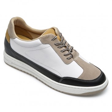 CHAMARIPA zapatos con alzas para hombres - zapatos casuales de cuero - blanco / caqui - 6 CM más alto