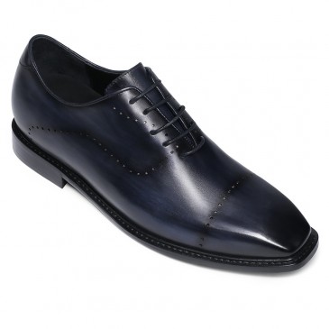 CHAMARIPA zapatos con elevacion para hombre- zapatos oxford enteros de cuero pintados a mano- azul- 6 CM más alto
