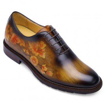 zapatos con alzas hombre - zapatos hombre con alzas - zapatos Oxfords de cuero con pátina marrón hechos a mano 6CM