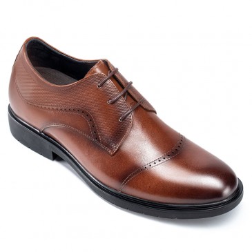 zapatos de vestir hombre altos - zapatos de hombre con alzas - Zapatos derby de hombre en piel marrón 6 CM