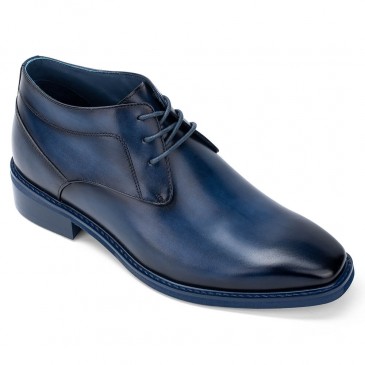 zapatos con alzas hombre - zapatos plataforma hombre - Botas safari de piel azul 7CM