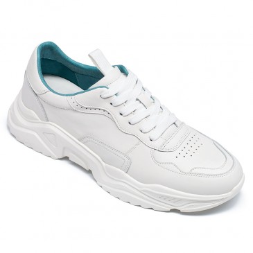 zapatillas con alzas para hombre - zapatos altos para hombre - zapatillas de deporte de los hombres de cuero blanco 7 CM