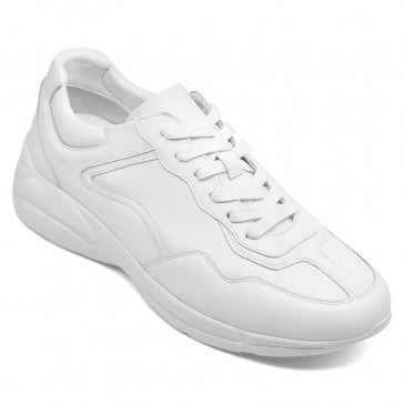 zapatos de hombre con alzas - zapatos con alza hombre - zapatillas casual de cuero blanco para hombre 6CM