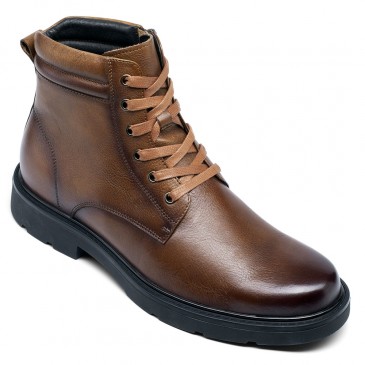 zapatillas con alzas para hombre - zapatos para ser mas alto hombres - Botas con cordones de hombre casual marrón 6 CM