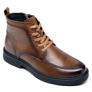 zapatos con tacones para hombres - botas hombre tacon alto - Botas casuales de hombre con cordones marrones 6 CM
