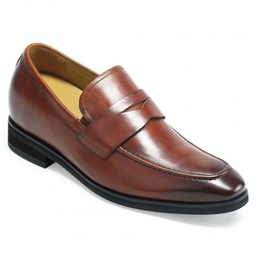 casual Zapatos Con Alzas de tacón alto ocultos para hombre marrón clásico slip-on penny loafer 7 CM Más Alto