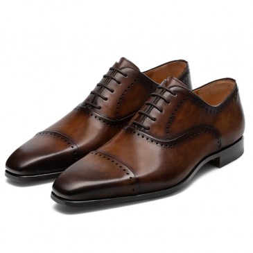 Zapatos Oxford de Cuero de Becerro Marrón - Zapatos de Vestir con Alza en el Talón - 7 CM Más Alto