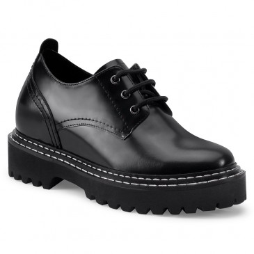 CHAMARIPA zapatos con alzas mujer - Zapatos negros de piel de ganado - 8 CM más altos