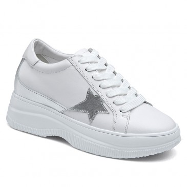 Zapatos Mujer que Suben Estatura Blancos - Zapatos Casuales de Cuero el corte ingles - 8 CM Más Alto