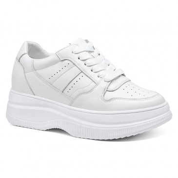 zapatos con alzas mujer - zapatillas con alzas mujer - baskets compensées blanches décontractées pour femmes 8CM