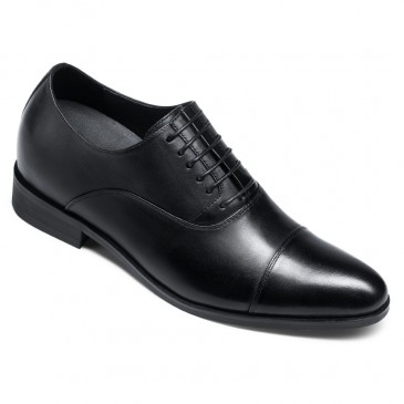Zapatos Con Alzas Hombre Negros - Zapatos de boda Oxford de cuero de vaca - 7 CM Más Alto
