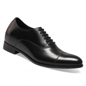 Zapatos Con Alzas Hombre Negros - Zapatos de boda Oxford de cuero de vaca - 7 CM Más Alto