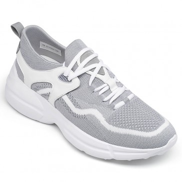 zapatos con alzas hombre - zapatillas ligeras para caminar - zapatillas de deporte de punto gris para hombres 7CM