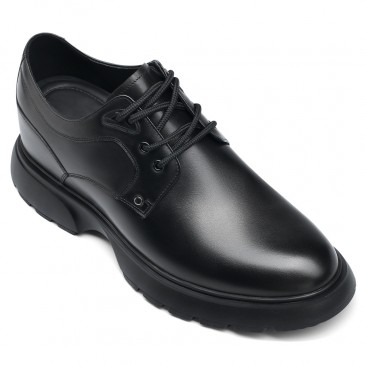 Zapatos Alzas Hombre - Zapatos Con Alzas Hombre - Zapatos Derby De Cuero Negros 7cm