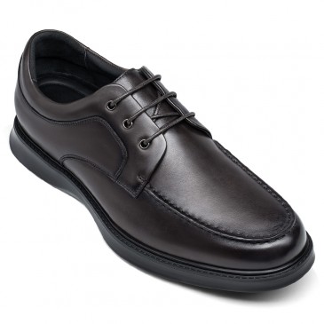 zapatos alzas hombre - zapatos con alzas para hombres - Zapatos Derby de Cuero Marrón Oscuro para Hombre 6 CM