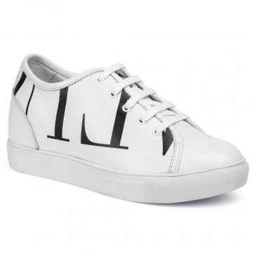 Sneaker de cuero para mujer Zapatos de aumento de altura blanca Zapatos de tacón alto 7 CM