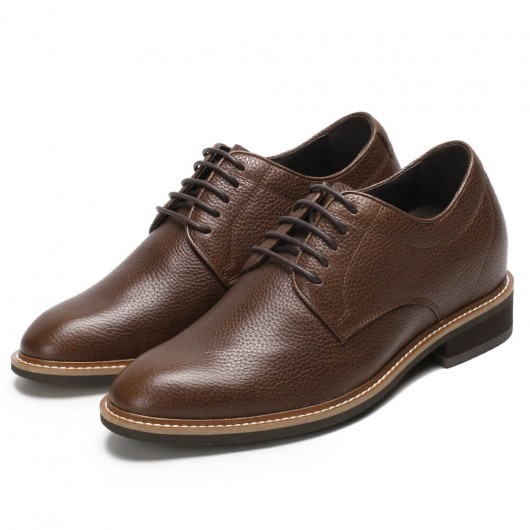 Chamaripa Height Increasing Shoes High Heel Men Dress Shoes Brown Derby That Get Taller 8CM /3.15 Inches