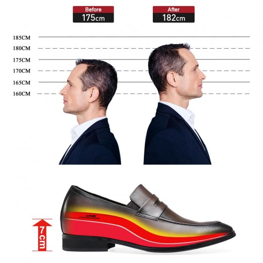 CHAMARIPA أحذية زيادة الارتفاع أحذية رسمية طويلة للرجال أحذية كاكي سهلة الارتداء بيني أحذية بدون كعب بطول 7 سم