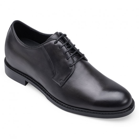 أحذية مصعد للرجال - أحذية زيادة الطول - حذاء ديربي من جلد البقر الأسود - 6 سم أطول