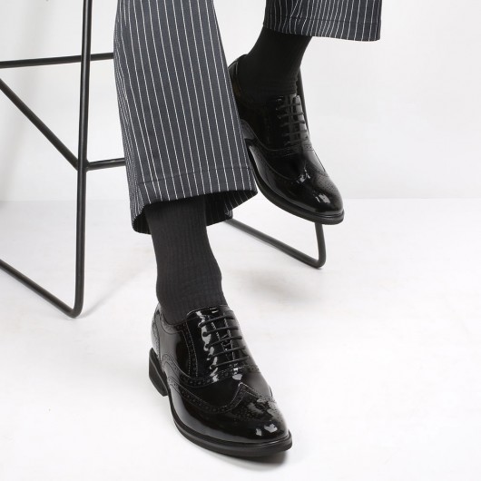 CHAMARIPA حذاء أكسفورد رجالي مصعد أحذية عالية جلد أسود أكسفورد بروغ 8 سم