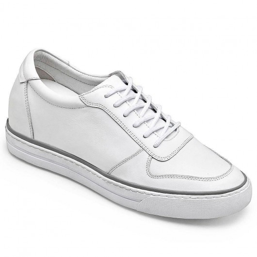 CHAMARIPA حذاء كاجوال كعب عالي للرجال أحذية مصعد جلد أبيض حذاء كاجوال 7 سم