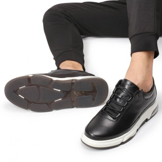 CHAMARIPA أحذية رياضية لزيادة الارتفاع مع مصعد للرجال حذاء رياضي جلد أسود 7 سم