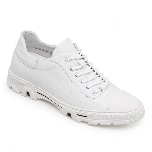 CHAMARIPA حذاء مرتفع جلد للرجال أبيض مصعد حذاء كاجوال للرجال 6 سم