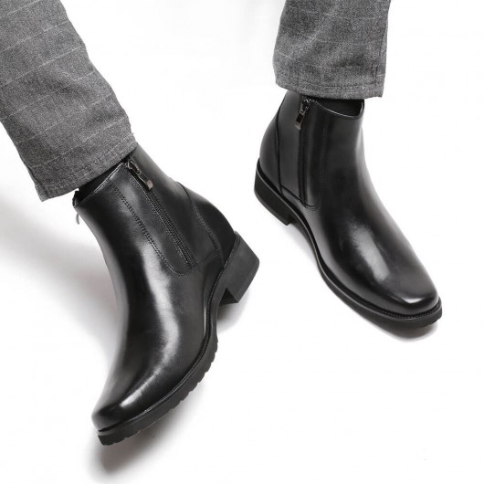 أحذية مصعد CHAMARIPA للرجال جلد أسود مع جزمة بسحاب جانبي أطول 8 سم