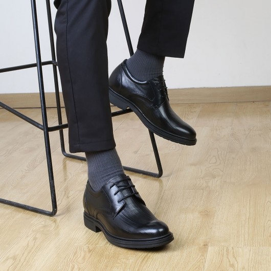CHAMARIPA اللباس أحذية مصعد للرجال ارتفاع أحذية جلدية سوداء 7 سم