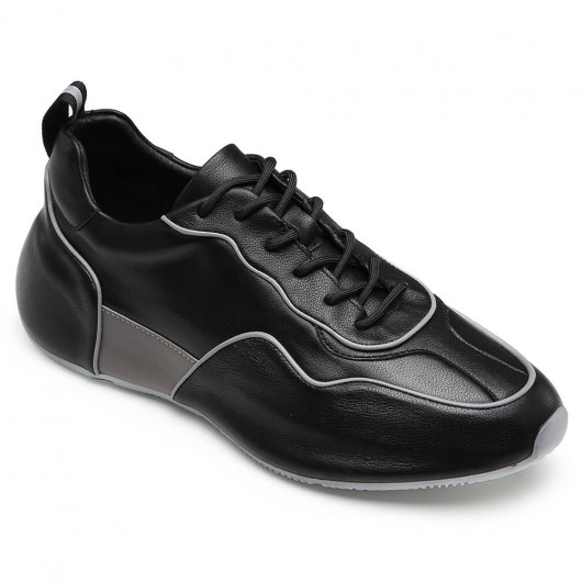 CHAMARIPA ارتفاع ارتفاع أحذية رياضية أحذية جلدية بقرة سوداء تجعلك أطول 5 سم