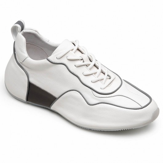 CHAMARIPA ارتفاع ارتفاع أحذية رياضية أحذية جلدية بقرة بيضاء تجعلك أطول 5 سم