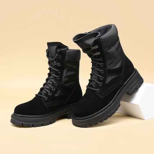 جزمة ويدج مخفية - أحذية إسفين من جلد الغزال - أحذية تكتيكية عالية للسيدات سوداء اللون 7 سم