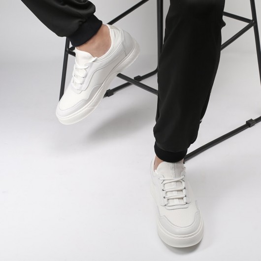 Chamaripa height increase shoes white knit casual elevator shoes lace up shoes to get taller 6CM / 2.36 Inches