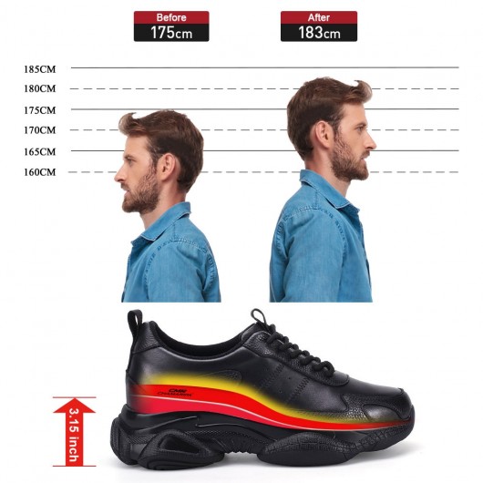 CHAMARIPA - أحذية رياضية لزيادة الطول - أحذية أطول للرجال - حذاء رياضي جلد العجل أسود 8 سم