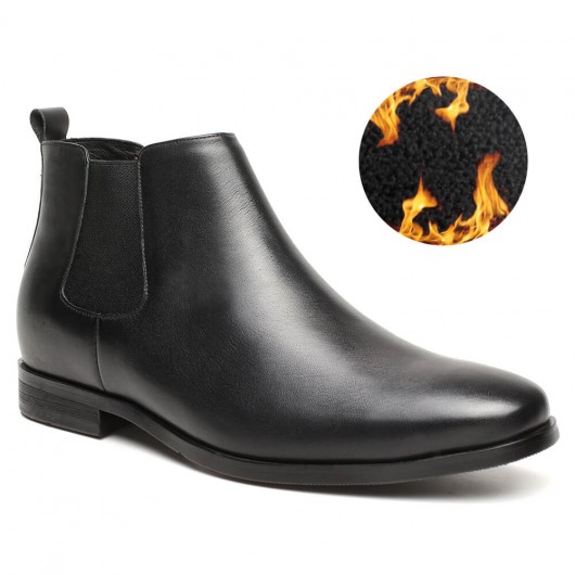 warm velvet elevator boots for men height increasing chelsea boots black 7CM /2.76 Inches
