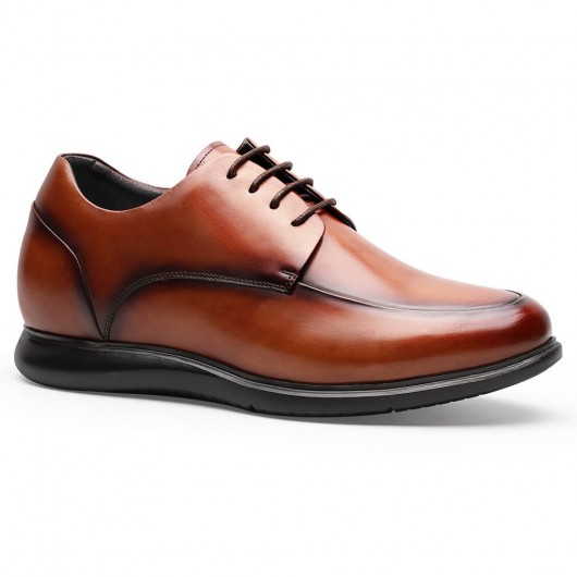 Chamaripa Elevator Shoes for Men Brown Leather Derby Shoes Height Increasing Tall Men Shoes 6.5CM / 2.56 Inches
