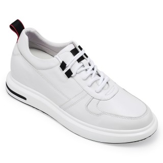 CHAMARIPAجلد أبيض مخفي أحذية عالية الكعب ارتفاع زيادة أحذية رياضية للرجال 7سم