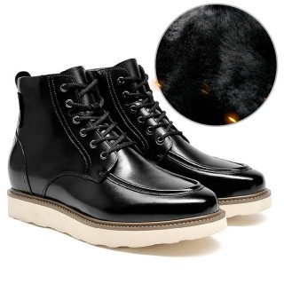 Chamaripa Height Increasing Boots for Men Black Fur Lined Winter Boots That Add Height 9 CM / 3.54 Inches