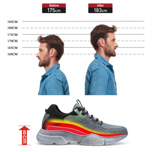 CHAMARIPA sneakers rialzate per uomo - scarpe con rialzo interno uomo - Grigio scarpe sportive con tacco 8CM