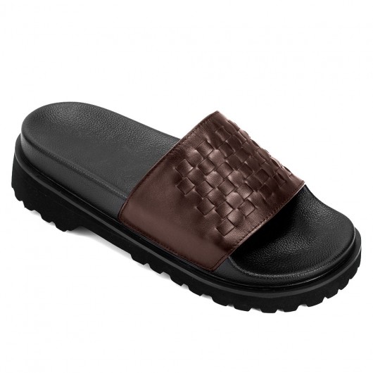 Chamaripa scarpe rialzate per uomo - Marrone Ciabatte con plateau in pelle intrecciata - Sandali scarpe uomo tacco alto 6 CM