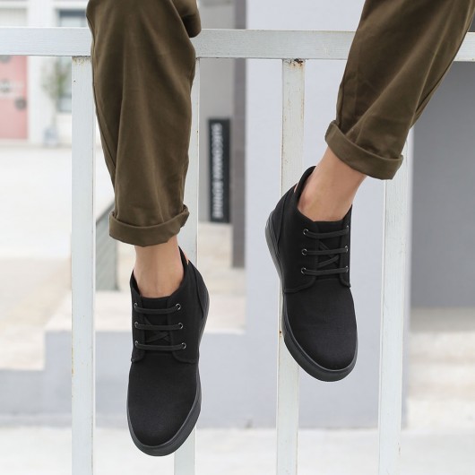CHAMARIPA scarpe con rialzo interno- scarpe rialzate per uomo - sneaker rialzanti mid top in tela nero 6CM più alto