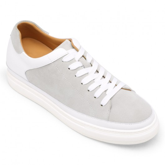 CHAMARIPA sneakers con tacco interno -scarpe rialzate all'interno - sneakers casual in nabuk bianco 7 CM più alto