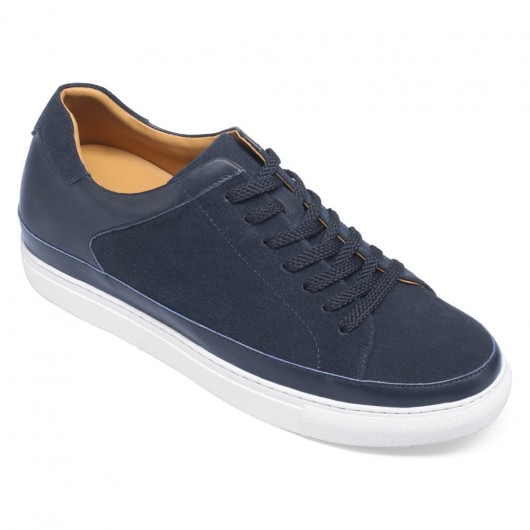 CHAMARIPA scarpe rialzate uomo - sneakers con tacco interno - sneakers in pelle nabuk blu scuro 7 CM