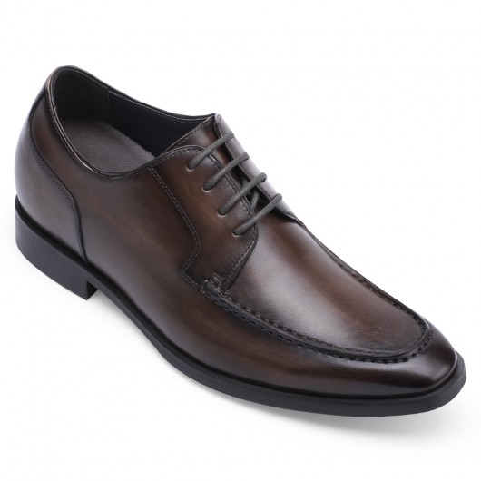scarpe con rialzo interno uomo - scarpe con tacco interno - scarpe stringate in pelle marrone - 7CM più alte