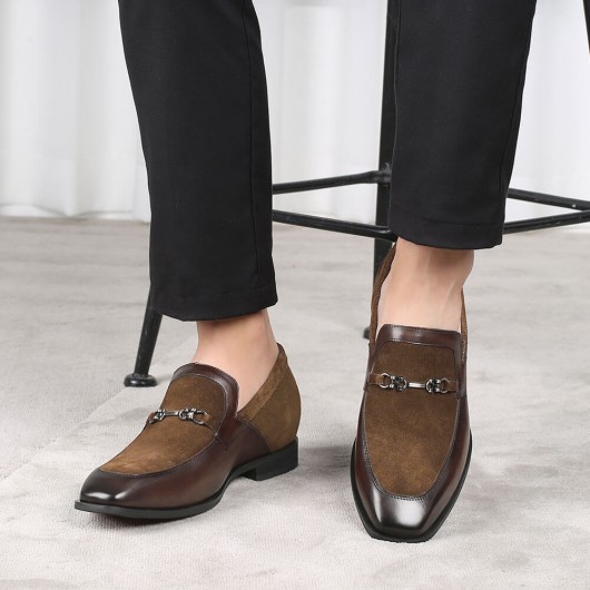CHAMARIPA scarpe con rialzo - scarpe uomo rialzate - mocassini uomo in camoscio marrone 6 CM Più alto