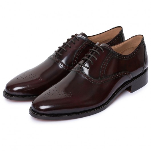 CHAMARIPA scarpe con rialzo interno - Oxford artigianale con punta a medaglione - Borgogna - 7 CM